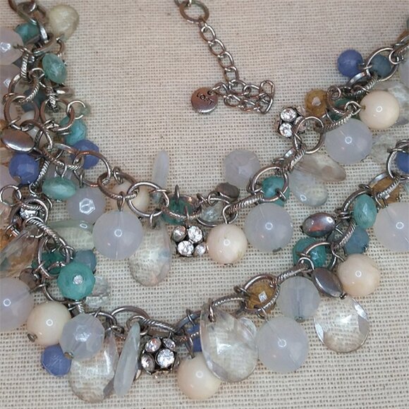 Loft double layer layered cluster beads chain bejeweled dressy trendy necklace. - Picture 2 of 3